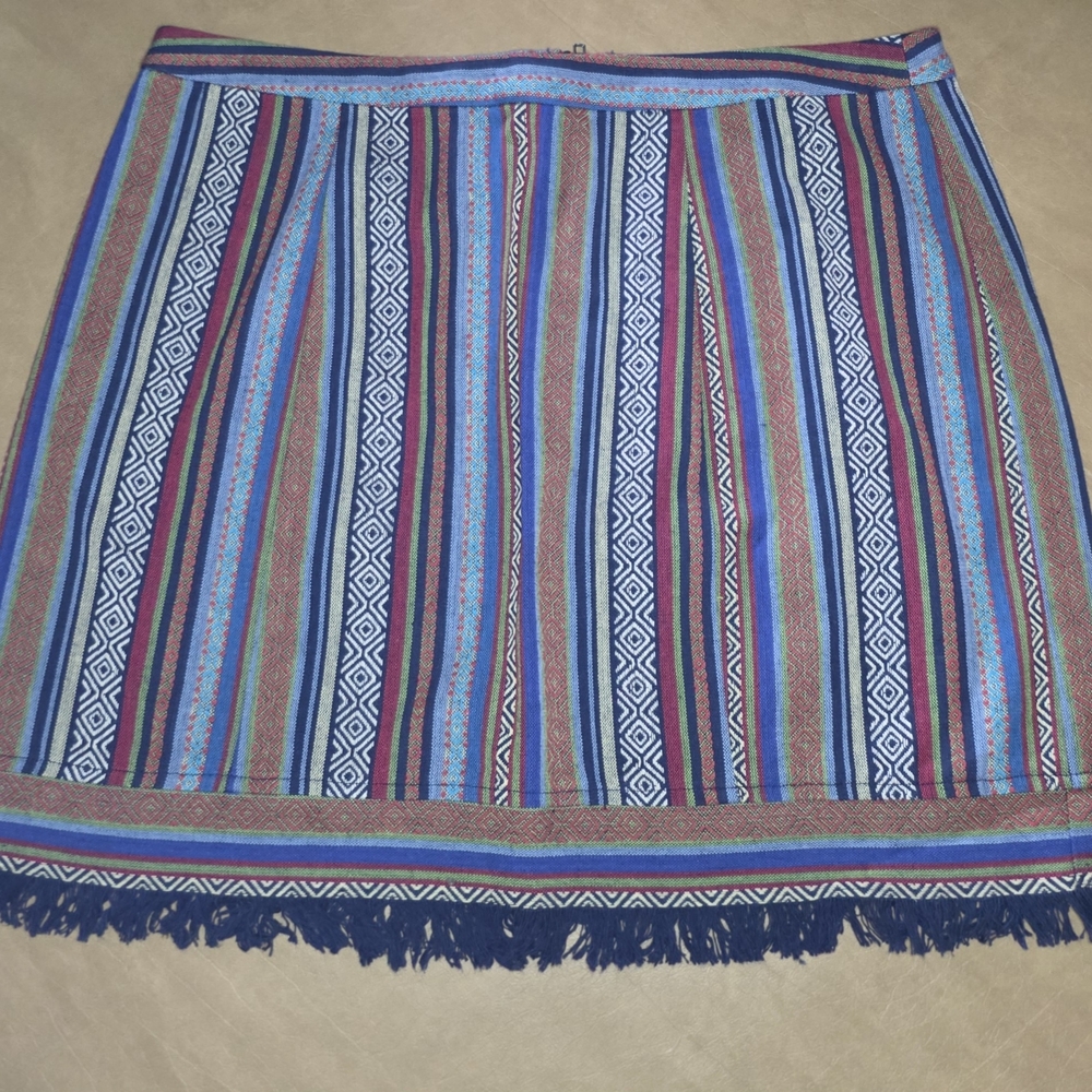 Poema Vibrant Striped Mini Skirt with Fringe